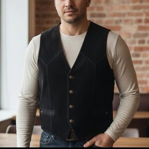 Cosa Nova Genuine Leather Suede Vest Black XL Men's Western Biker Style Vest